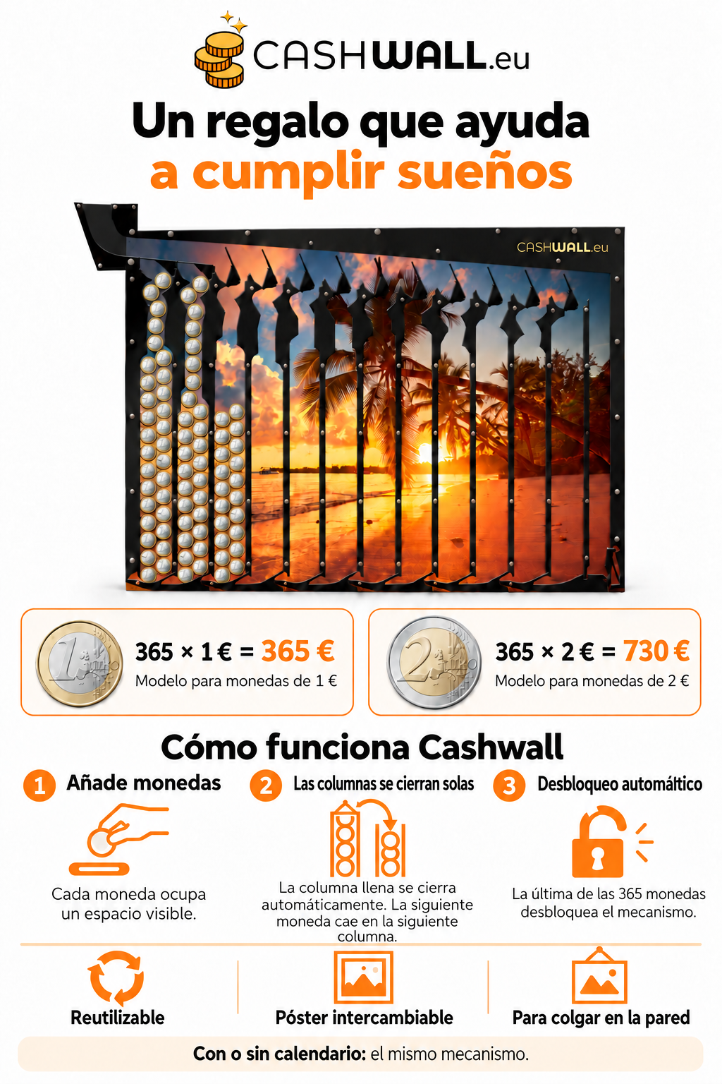 Cómo funciona la hucha Cashwall: cierre automático de las columnas y desbloqueo tras 365 monedas
