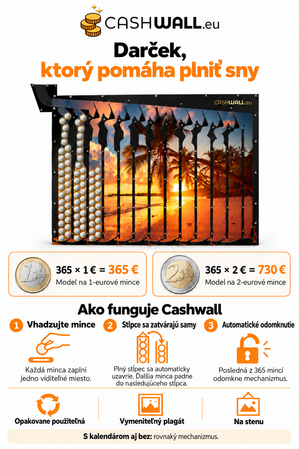 Ako funguje pokladnička Cashwall: automatické zatváranie stĺpcov a odomknutie po 365 minciach
