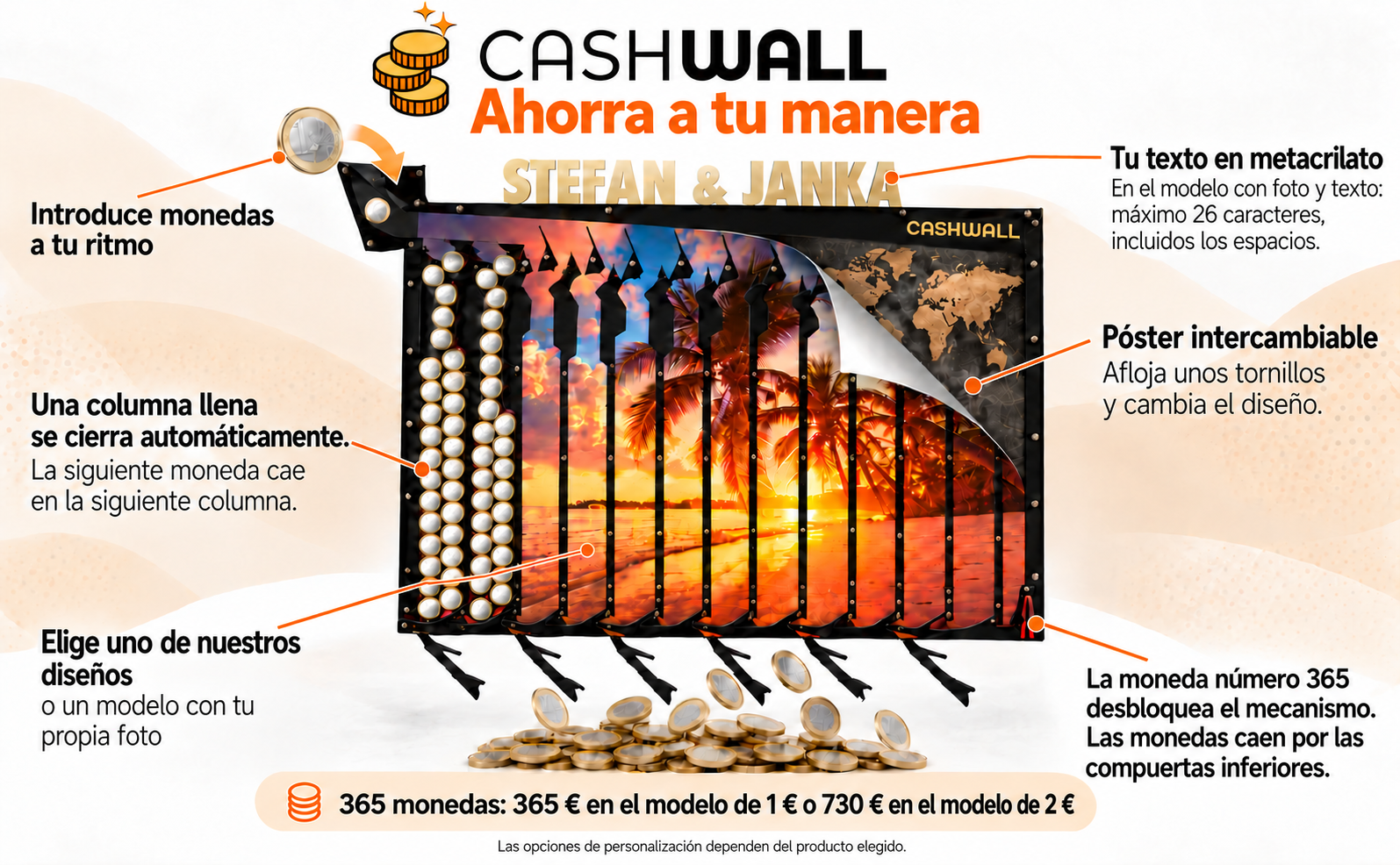 Cashwall: compuertas inferiores, póster intercambiable y texto en metacrilato