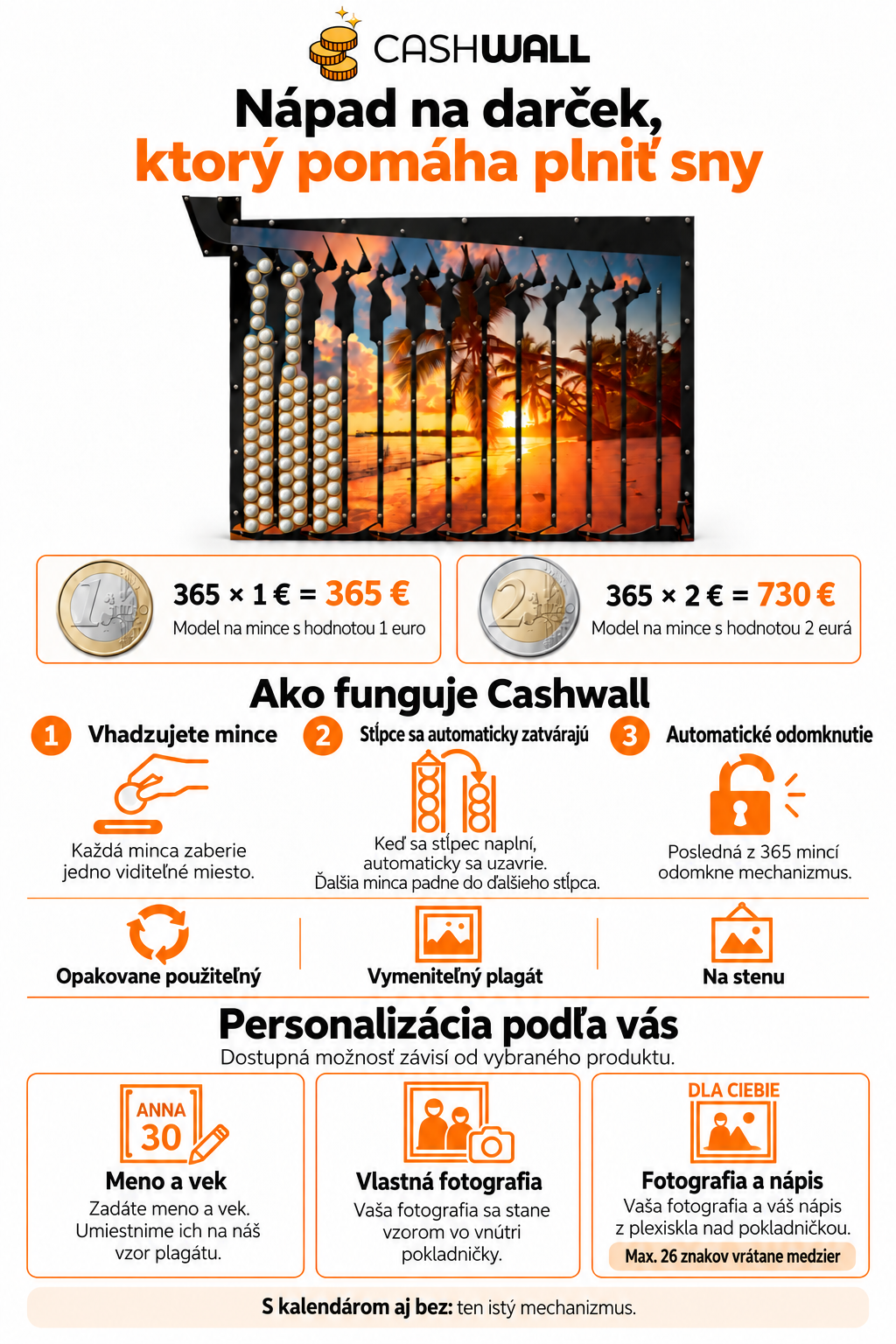 Ako funguje Cashwall: modely na 1 a 2 eurá a personalizácia menom, vekom alebo fotografiou podľa produktu