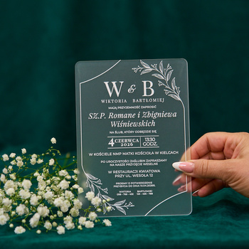 Zaproszenia ślubne PREMIUM wykonane na SZKLE AKRYLOWYM satynowym