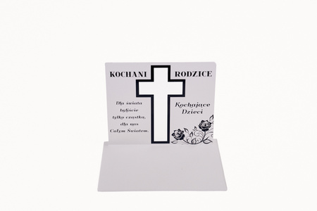 Podstawka pod znicz z wyciętym krzyżem. Wykonana z mlecznej pleksi