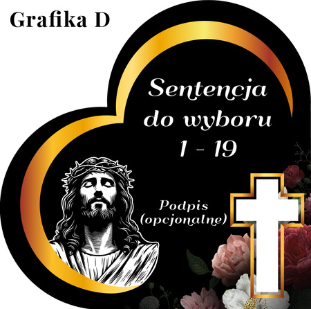 Podstawka pod znicz w kształcie serca z wyciętym krzyżem. Wykonana z czarnej matowej lub błyszczącej pleksy