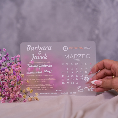 Zaproszenia ślubne PREMIUM wykonane na SZKLE AKRYLOWYM satynowym-ZS15A