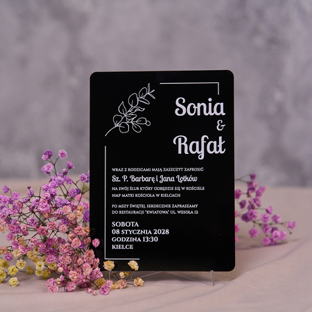 Zaproszenia ślubne PREMIUM wykonane na czarnym SZKLE AKRYLOWYM-ZJC11