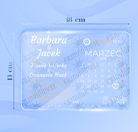 Zaproszenia ślubne PREMIUM wykonane na SZKLE AKRYLOWYM satynowym-ZS15A