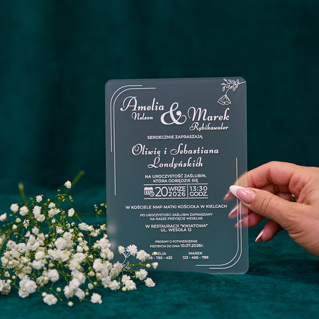 Zaproszenia ślubne PREMIUM wykonane na SZKLE AKRYLOWYM satynowym-ZS05F