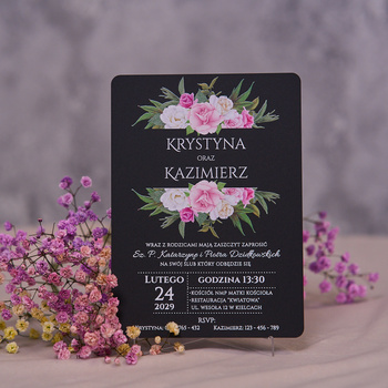 Zaproszenia ślubne PREMIUM wykonane na czarnym SZKLE AKRYLOWYM-ZC13C