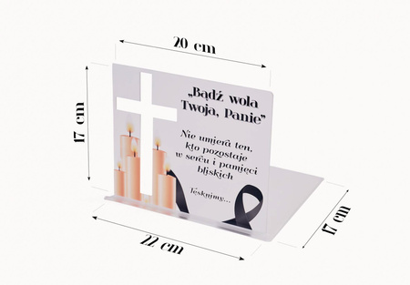 Podstawka pod znicz z wyciętym krzyżem. Wykonana z mlecznej pleksi