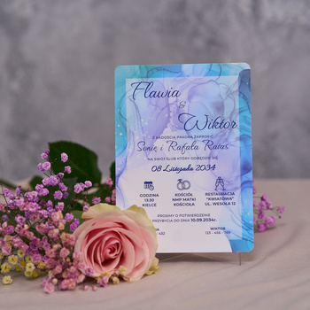 Zaproszenia ślubne PREMIUM wykonane na białym SZKLE AKRYLOWYM-ZB16E