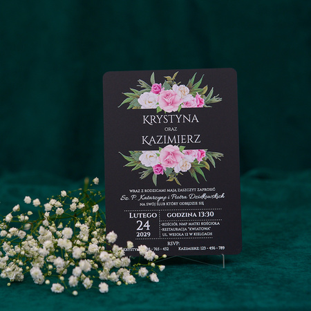 Zaproszenia ślubne PREMIUM wykonane na czarnym SZKLE AKRYLOWYM-ZC13C