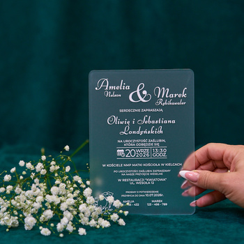 Zaproszenia ślubne PREMIUM wykonane na SZKLE AKRYLOWYM satynowym-ZS05D