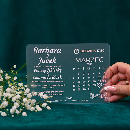 Zaproszenia ślubne PREMIUM wykonane na SZKLE AKRYLOWYM satynowym-ZS15A
