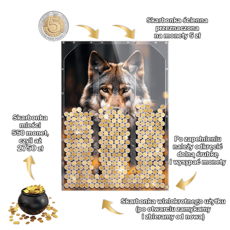 Skarbonka Ścienna Pionowa z Wilkiem - 2750 Oszczędności