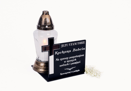 Podstawka pod znicz ze złotym lub srebrnym krzyżem