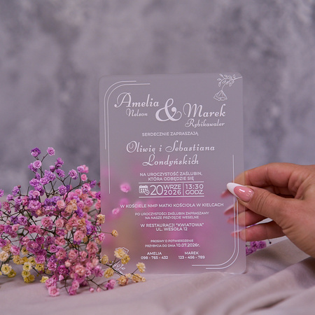 Zaproszenia ślubne PREMIUM wykonane na SZKLE AKRYLOWYM satynowym-ZS05F