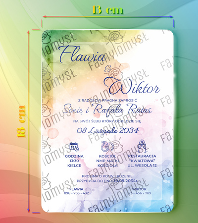 Zaproszenia ślubne PREMIUM wykonane na białym SZKLE AKRYLOWYM-ZB16F