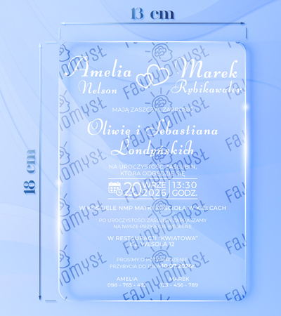 Zaproszenia ślubne PREMIUM wykonane na SZKLE AKRYLOWYM satynowym -ZS05A