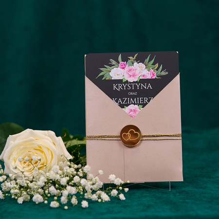 Zaproszenia ślubne PREMIUM wykonane na czarnym SZKLE AKRYLOWYM-ZC13C