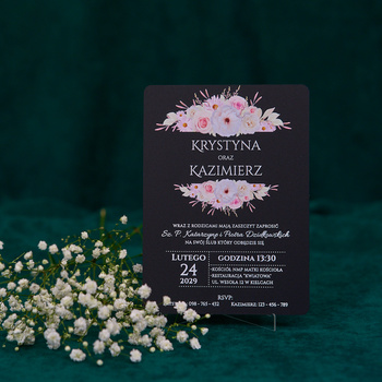 Zaproszenia ślubne PREMIUM wykonane na czarnym SZKLE AKRYLOWYM