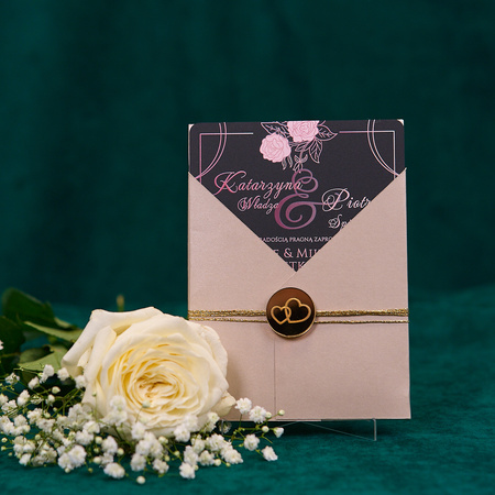 Zaproszenia ślubne PREMIUM wykonane na czarnym SZKLE AKRYLOWYM-ZJC09