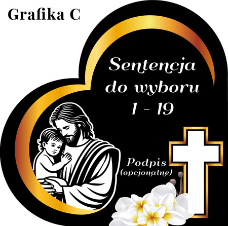 Podstawka pod znicz w kształcie serca z wyciętym krzyżem. Wykonana z czarnej matowej lub błyszczącej pleksy