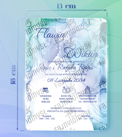 Zaproszenia ślubne PREMIUM wykonane na białym SZKLE AKRYLOWYM-ZB16E