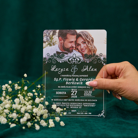 Zaproszenia ślubne PREMIUM wykonane na SZKLE AKRYLOWYM-ZB07