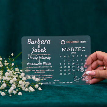 Zaproszenia ślubne PREMIUM wykonane na SZKLE AKRYLOWYM satynowym-ZS15A