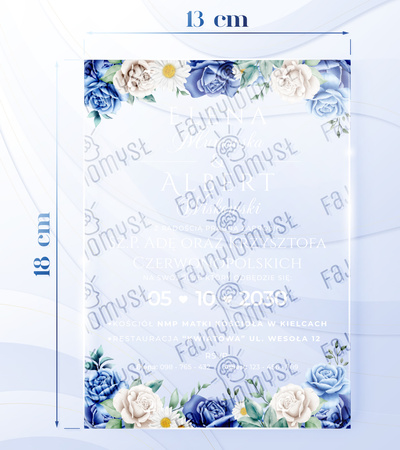 Zaproszenia ślubne PREMIUM wykonane na SZKLE AKRYLOWYM satynowym-ZS17B