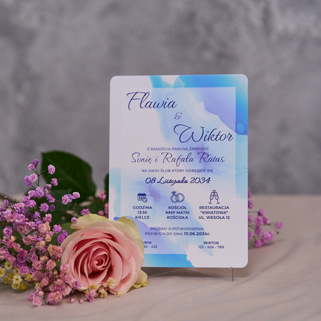 Zaproszenia ślubne PREMIUM wykonane na białym SZKLE AKRYLOWYM-ZB16A