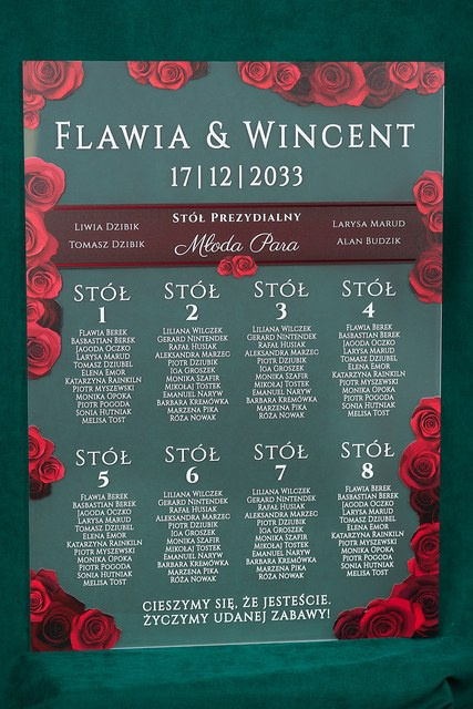 Plan stołów ze szkła akrylowego satynowego| PSS14