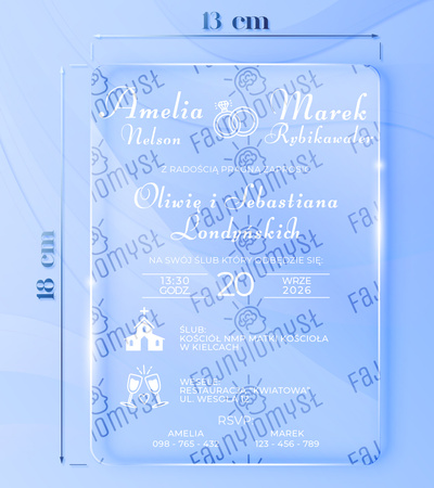 Zaproszenia ślubne PREMIUM wykonane na SZKLE AKRYLOWYM satynowym-ZS05B