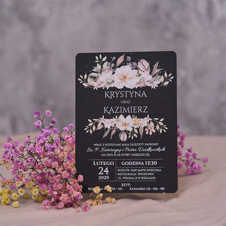 Zaproszenia ślubne PREMIUM wykonane na czarnym SZKLE AKRYLOWYM-ZC13A