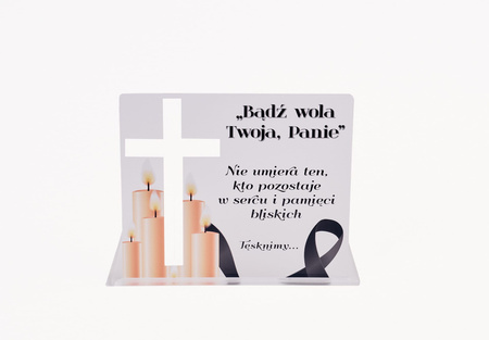 Podstawka pod znicz z wyciętym krzyżem. Wykonana z mlecznej pleksi