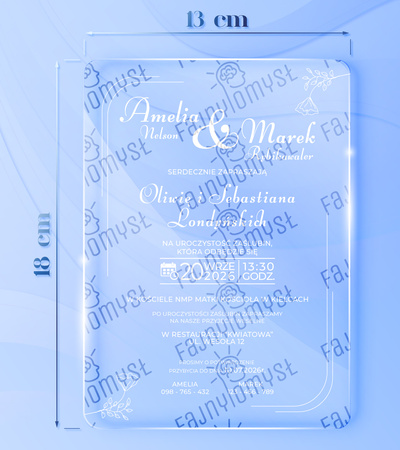 Zaproszenia ślubne PREMIUM wykonane na SZKLE AKRYLOWYM satynowym-ZS05F