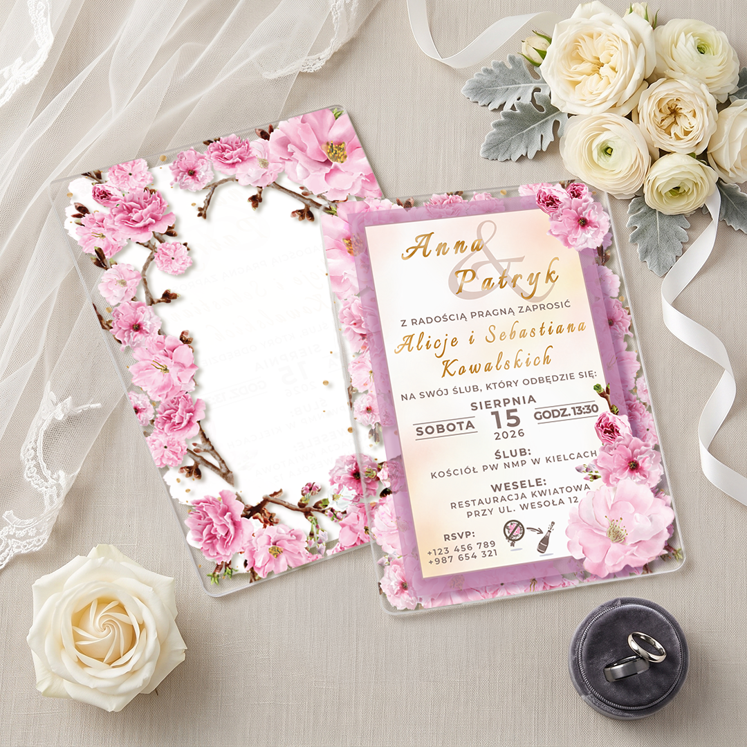 Zaproszenia ślubne z pełnym nadrukiem jednostronnym lub dwustronnym-ZT03
