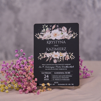 Zaproszenia ślubne PREMIUM wykonane na czarnym SZKLE AKRYLOWYM-ZC13A