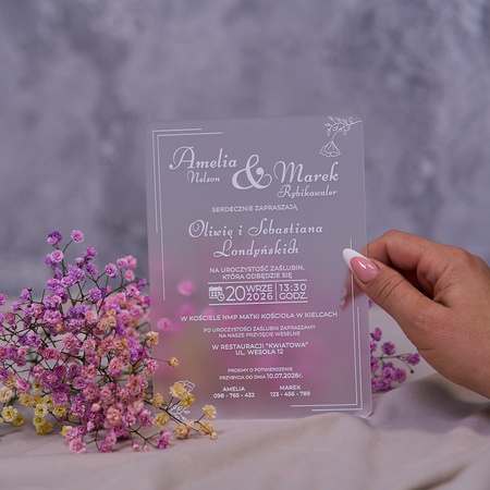 Zaproszenia ślubne PREMIUM wykonane na SZKLE AKRYLOWYM satynowym-ZS05E