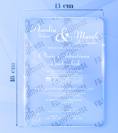 Zaproszenia ślubne PREMIUM wykonane na SZKLE AKRYLOWYM satynowym-ZS05D