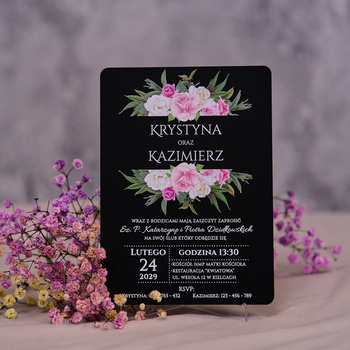 Zaproszenia ślubne PREMIUM wykonane na czarnym SZKLE AKRYLOWYM-ZC13C