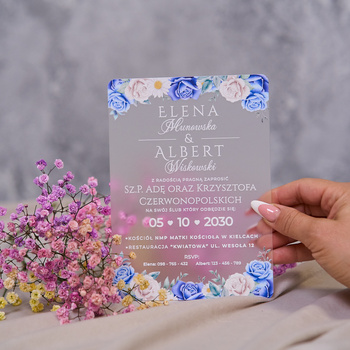 Zaproszenia ślubne PREMIUM wykonane na SZKLE AKRYLOWYM satynowym-ZS17B