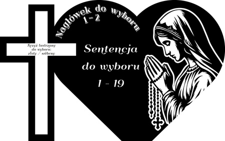 Podstawka pod znicz w kształcie serca z krzyżem klejonym. Wykonana z czarnej matowej/błyszczącej lub mlecznej pleksi