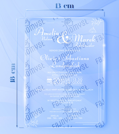 Zaproszenia ślubne PREMIUM wykonane na SZKLE AKRYLOWYM satynowym-ZS05E