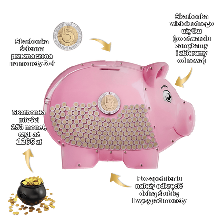 Skarbonka Ścienna Świnka na 5zł - Prezent w kształcie świnki