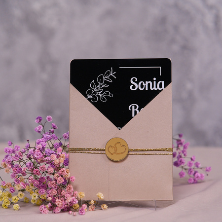 Zaproszenia ślubne PREMIUM wykonane na czarnym SZKLE AKRYLOWYM-ZJC11