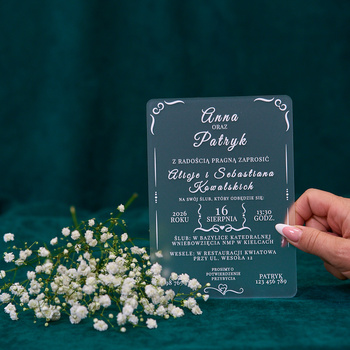 Zaproszenia ślubne PREMIUM wykonane na SZKLE AKRYLOWYM satynowym-ZS01D
