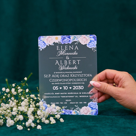 Zaproszenia ślubne PREMIUM wykonane na SZKLE AKRYLOWYM satynowym-ZS17B