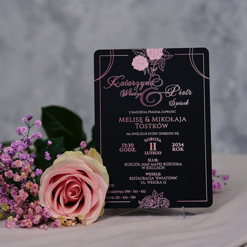 Zaproszenia ślubne PREMIUM wykonane na czarnym SZKLE AKRYLOWYM-ZJC09