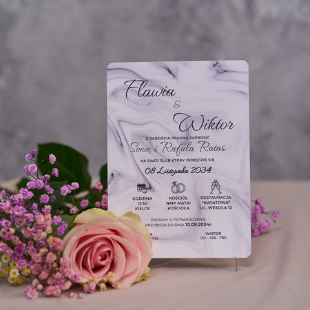 Zaproszenia ślubne PREMIUM wykonane na białym SZKLE AKRYLOWYM-ZB16C